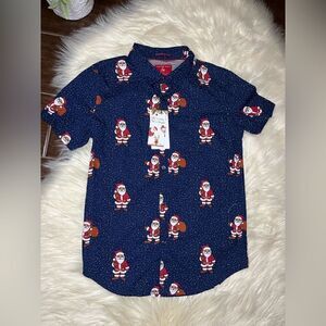 Cactus Boys Joy to the world santa button up sz med(9/10)
